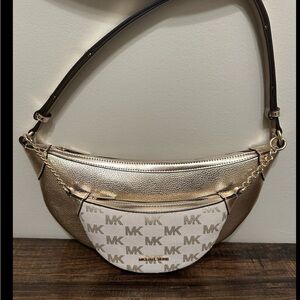 Michael Kors Gold and White Crossbody Bag